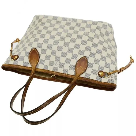 LOUIS VUITTON Neverfull PM Shoulder Tote Bag Damier Azur Leather N51110